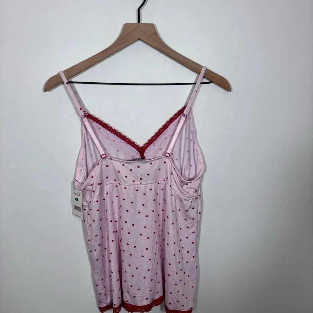 Rene Rofe light pink heart camisole sleepwear babydoll Y2K NWT NEW size large